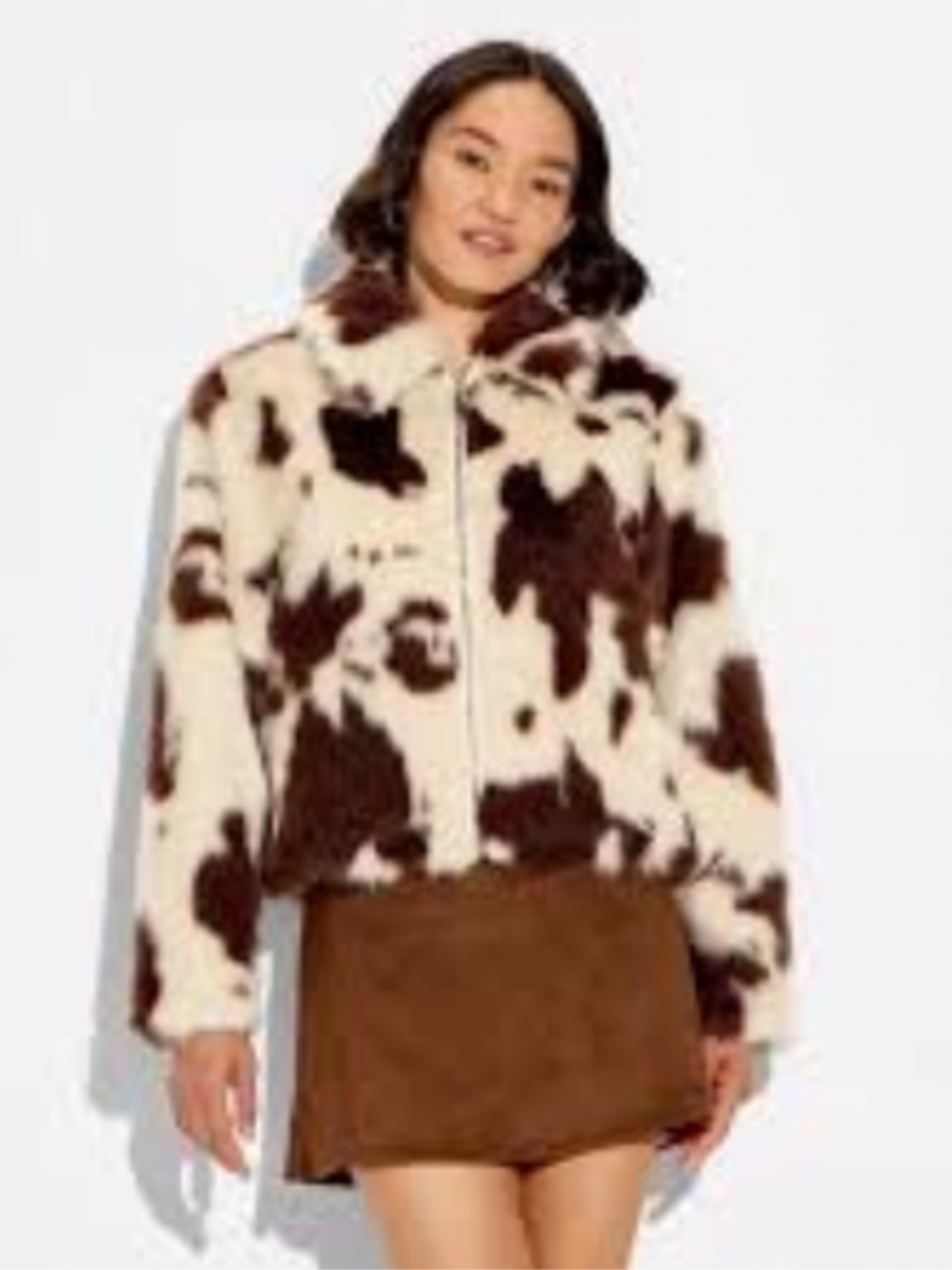 wild fable Cream and Brown Cow-Print Teddy Jacket